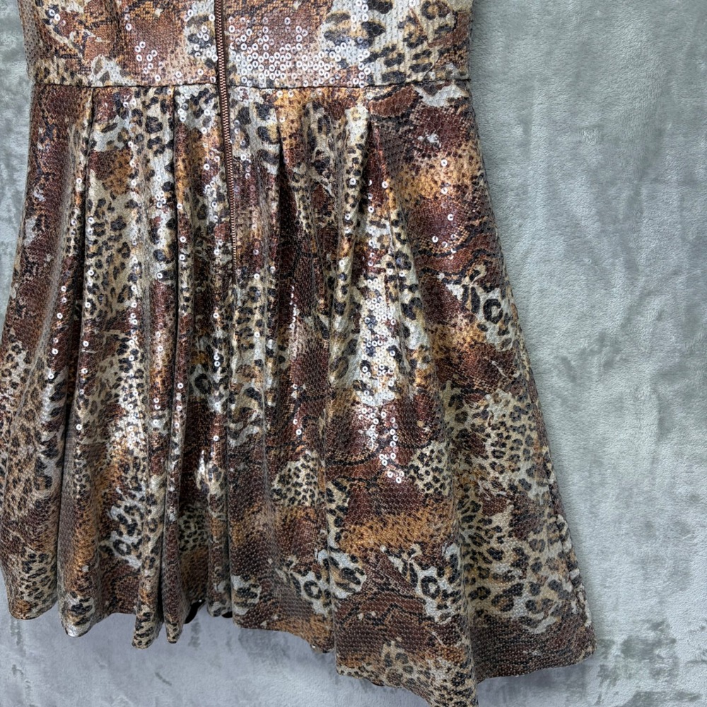 Betsey Johnson Sequins Animal Print Fit Flare Dress Brown Leopard  Size 12 - Picture 10 of 11